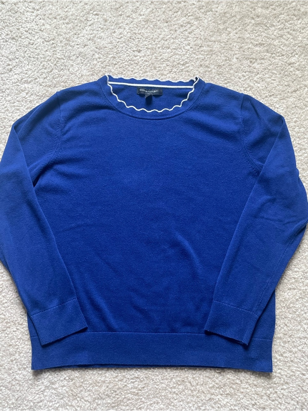Banana Republic Cobalt Blue Crewneck Sweater with White Scallop Trim